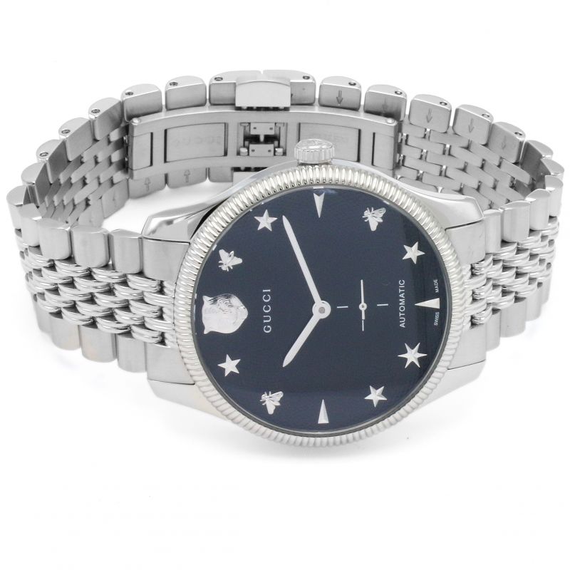 Shop Authentic Gucci G Timeless Automatic Black Dial Silver Steel Strap Watch For Men - YA126353 - Luxxuri