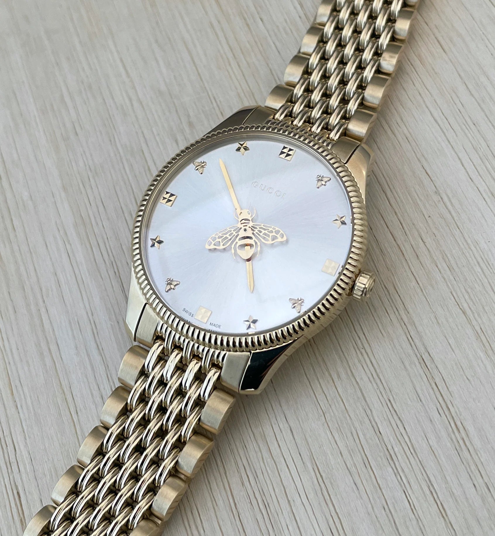Shop Authentic Gucci G Timeless Quartz Silver Dial Gold Steel Strap Watch For Women - YA1264155 - Luxxuri