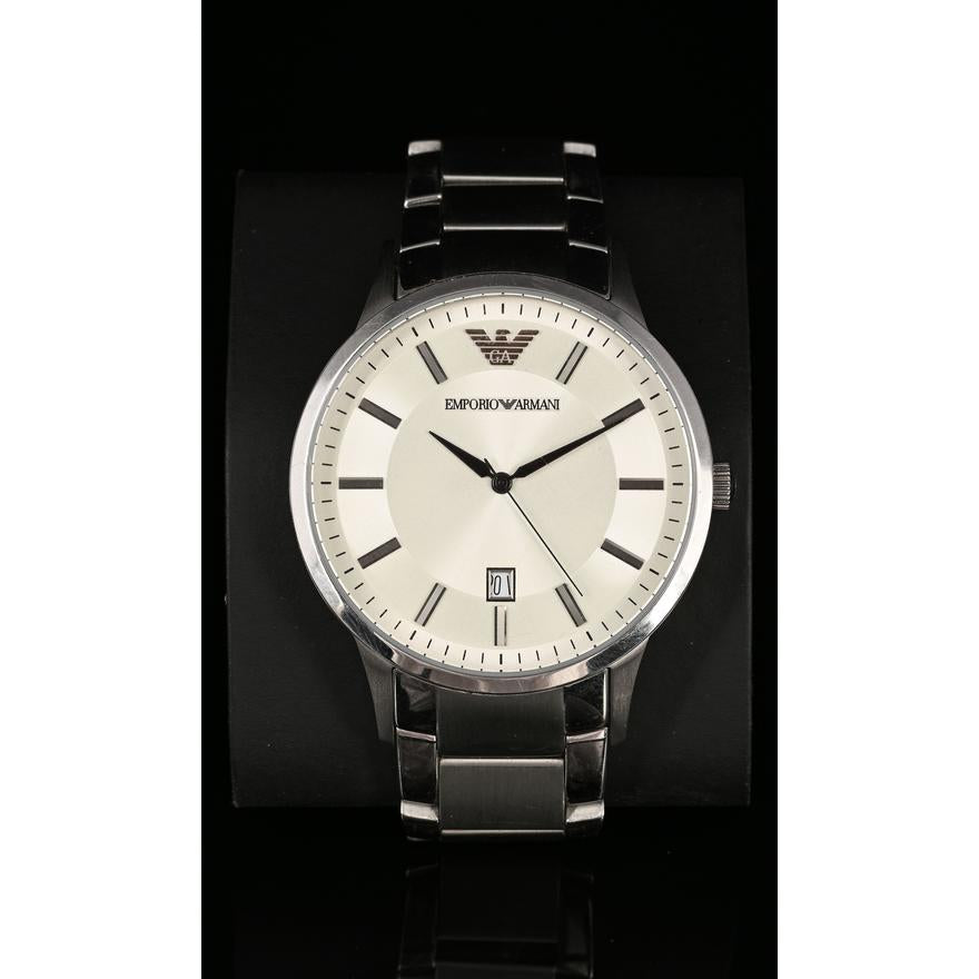 Emporio Armani Classic Quartz White Dial Silver Steel Strap Watch For Men - AR2430