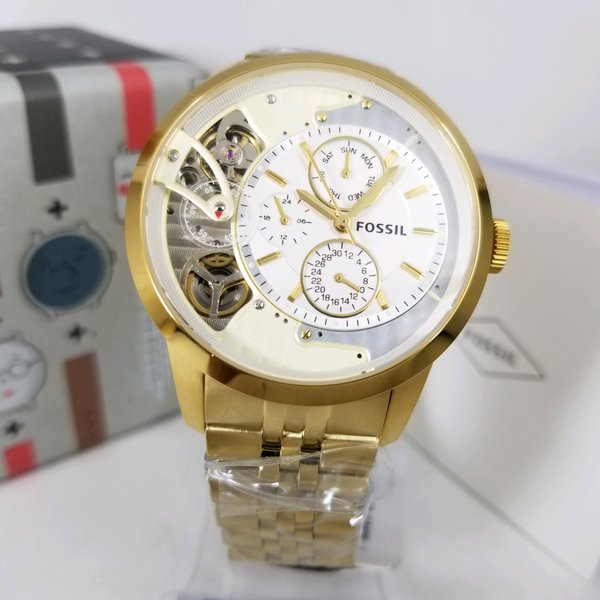 Fossil Townsman Chronograph Skeleton Gold Dial Gold Steel Strap Watch for Men - ME1137