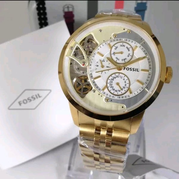 Fossil Townsman Chronograph Skeleton Gold Dial Gold Steel Strap Watch for Men - ME1137