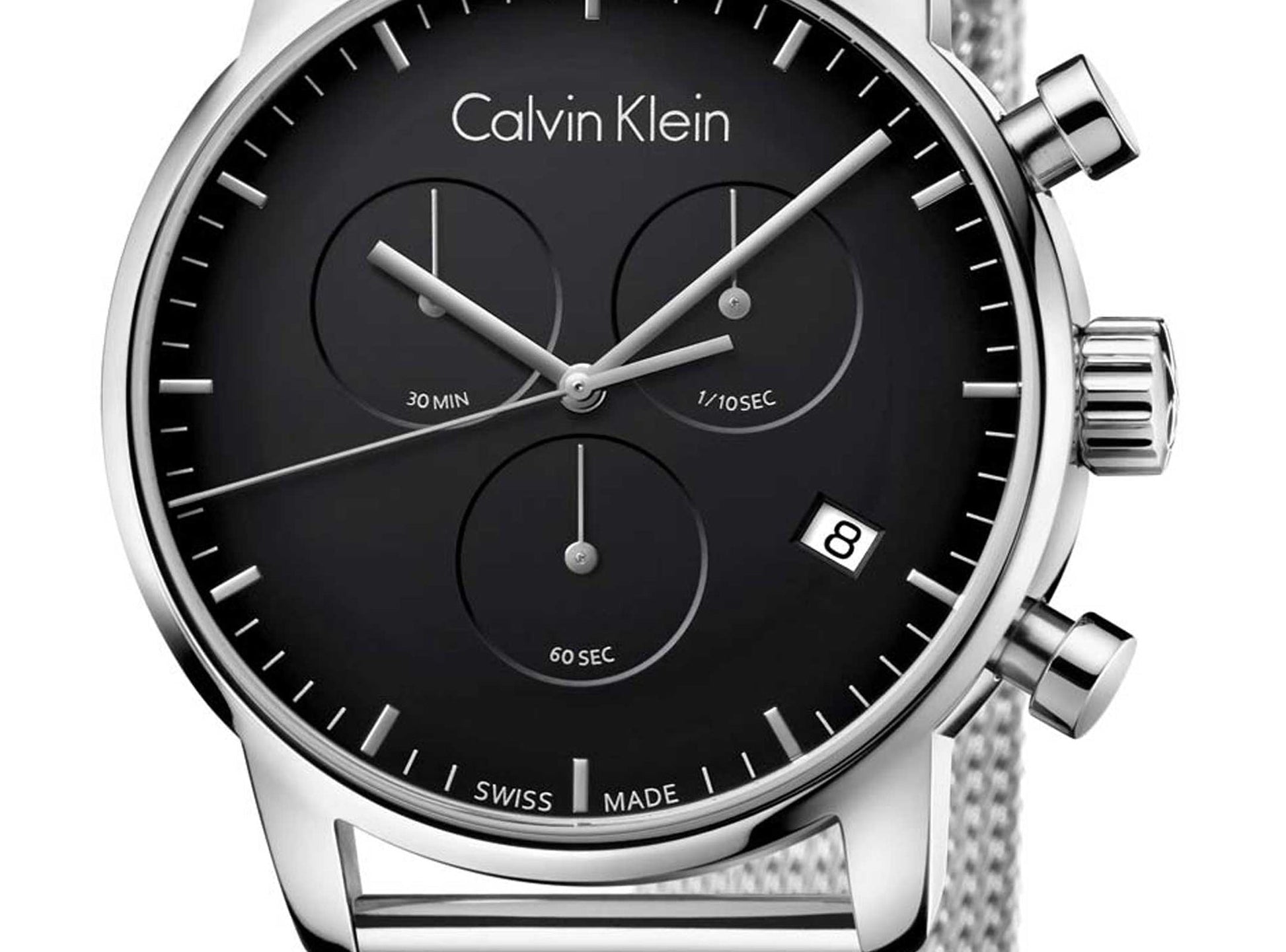 Shop Authentic Calvin Klein City Chronograph Black Dial Silver Mesh Bracelet Watch for Men - K2G27121 - Luxxuri