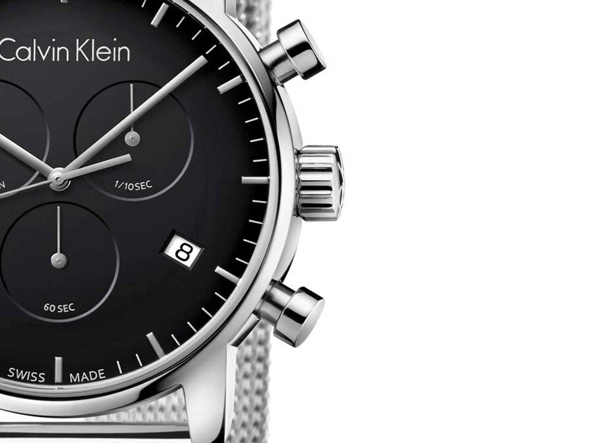Shop Authentic Calvin Klein City Chronograph Black Dial Silver Mesh Bracelet Watch for Men - K2G27121 - Luxxuri