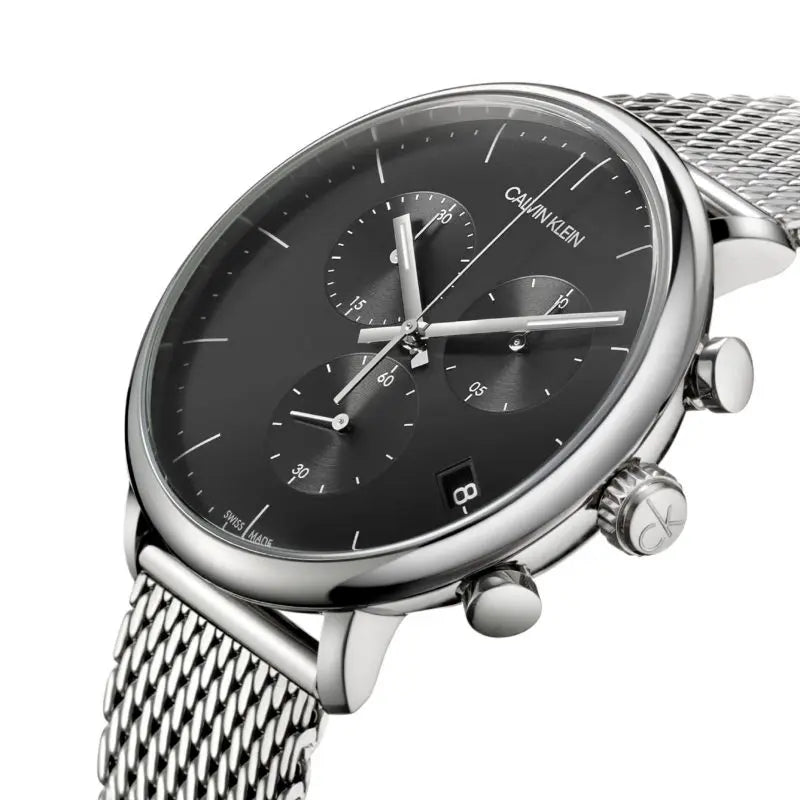 Shop Authentic Calvin Klein City Chronograph Black Dial Silver Mesh Bracelet Watch for Men - K2G27121 - Luxxuri