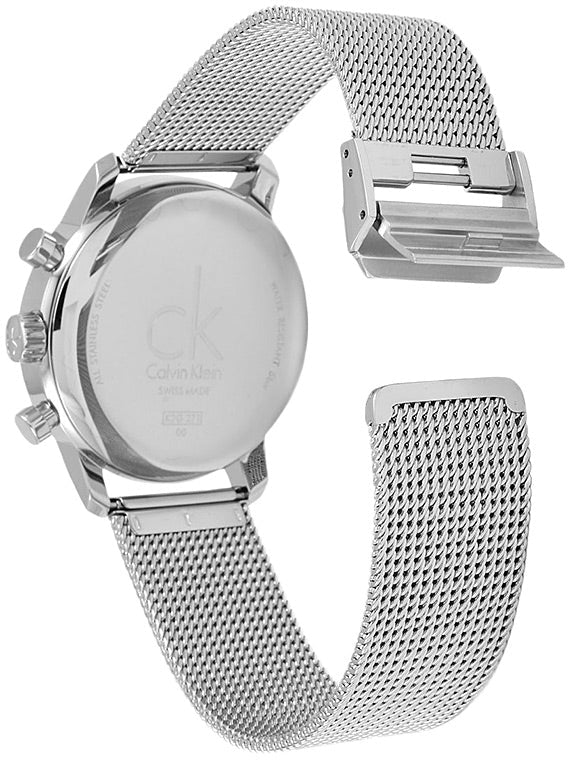 Shop Authentic Calvin Klein City Chronograph White Dial Silver Mesh Bracelet Watch for Men - K2G27126 - Luxxuri