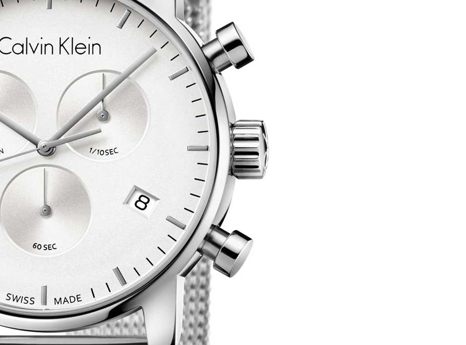 Shop Authentic Calvin Klein City Chronograph White Dial Silver Mesh Bracelet Watch for Men - K2G27126 - Luxxuri