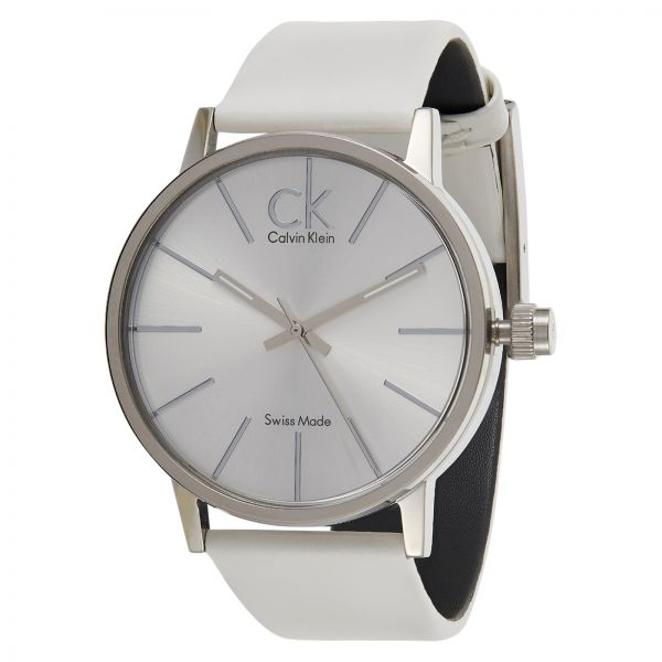 Shop Authentic Calvin Klein Post Minimal Silver Dial White Leather Strap Watch for Men - K7621126 - Luxxuri