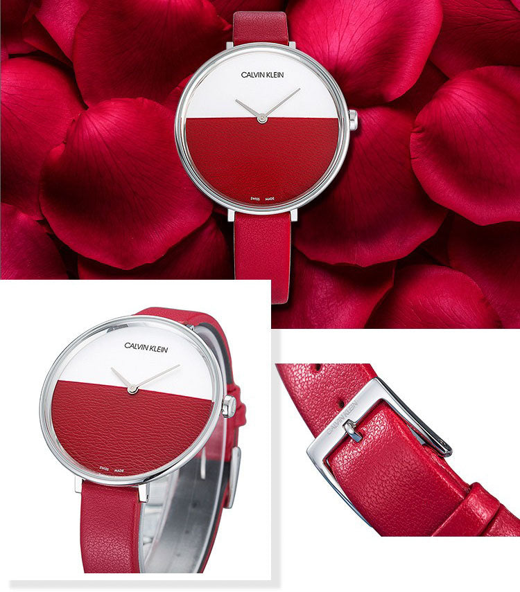 Shop Authentic Calvin Klein Rise Yellow Red Dial Red Leather Strap Watch for Women - K7A231UP - Luxxuri