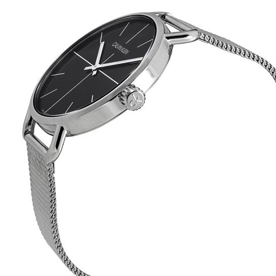 Shop Authentic Calvin Klein Even Black Dial Silver Mesh Bracelet Watch for Women - K7B23121 - Luxxuri