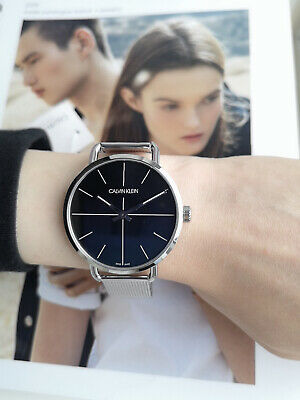 Shop Authentic Calvin Klein Even Black Dial Silver Mesh Bracelet Watch for Women - K7B23121 - Luxxuri