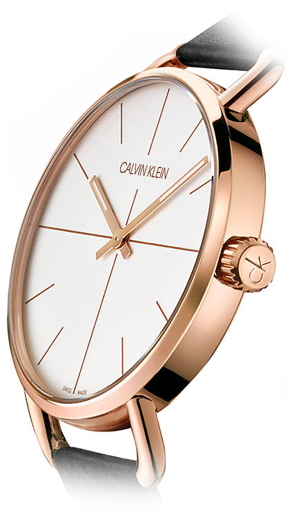 Shop Authentic Calvin Klein Even White Dial Black Leather Strap Watch for Women - K7B216C6 - Luxxuri