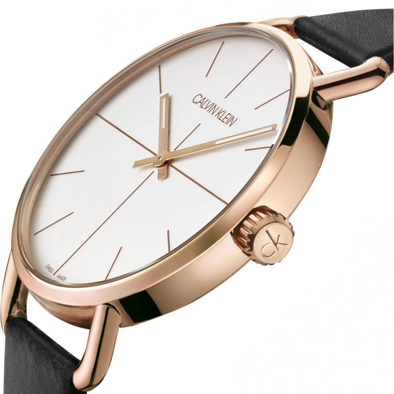 Shop Authentic Calvin Klein Even White Dial Black Leather Strap Watch for Women - K7B216C6 - Luxxuri
