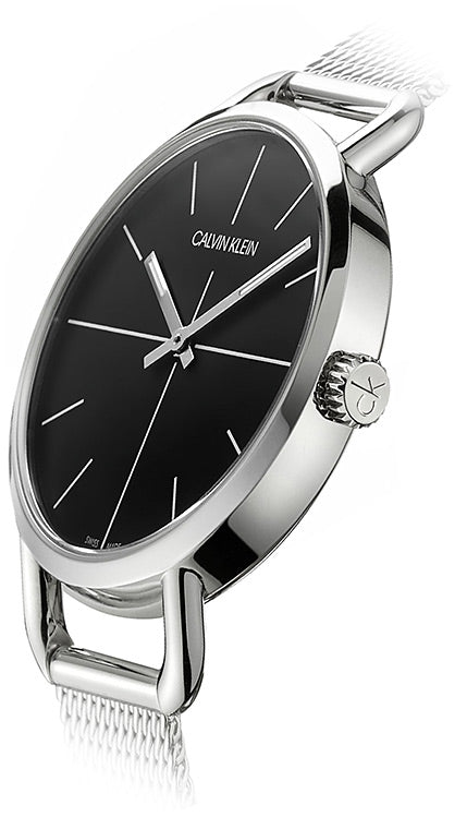 Shop Authentic Calvin Klein Even Black Dial Silver Mesh Bracelet Watch for Women - K7B23121 - Luxxuri