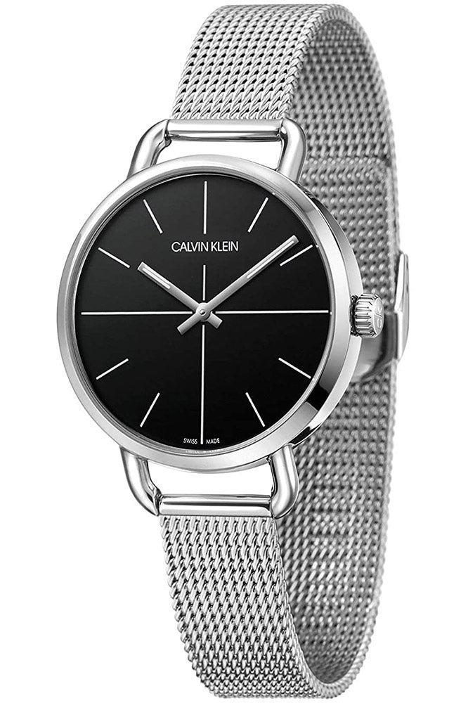 Shop Authentic Calvin Klein Even Black Dial Silver Mesh Bracelet Watch for Women - K7B23121 - Luxxuri