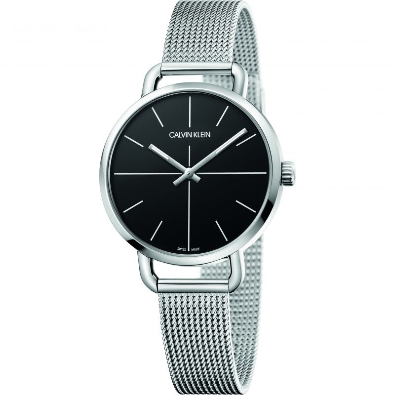 Shop Authentic Calvin Klein Even Black Dial Silver Mesh Bracelet Watch for Women - K7B23121 - Luxxuri