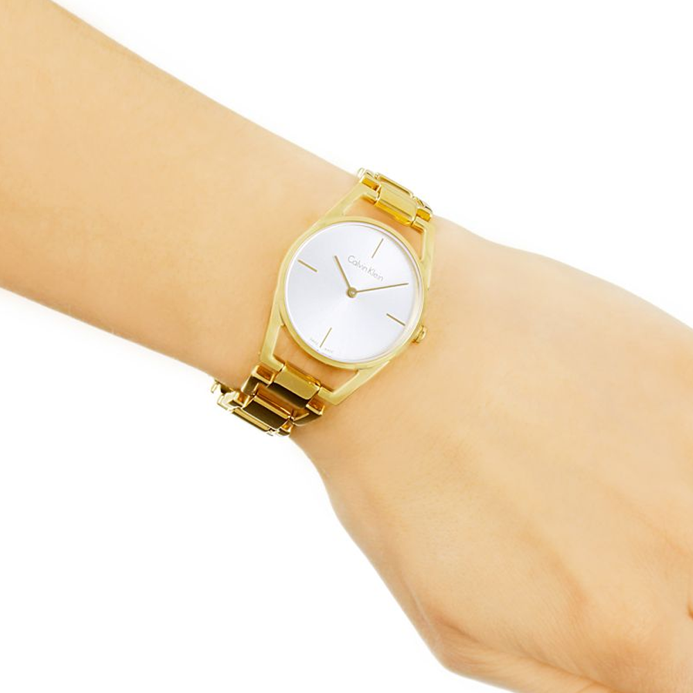 Shop Authentic Calvin Klein Dainty White Dial Gold Steel Strap Watch for Women - K7L23546 - Luxxuri
