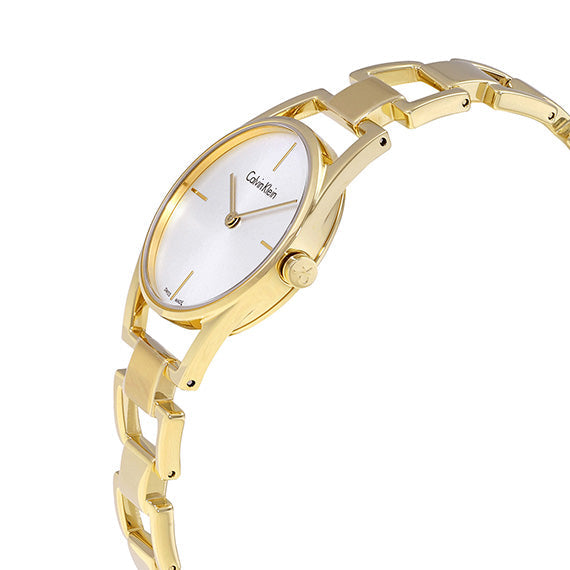 Shop Authentic Calvin Klein Dainty White Dial Gold Steel Strap Watch for Women - K7L23546 - Luxxuri