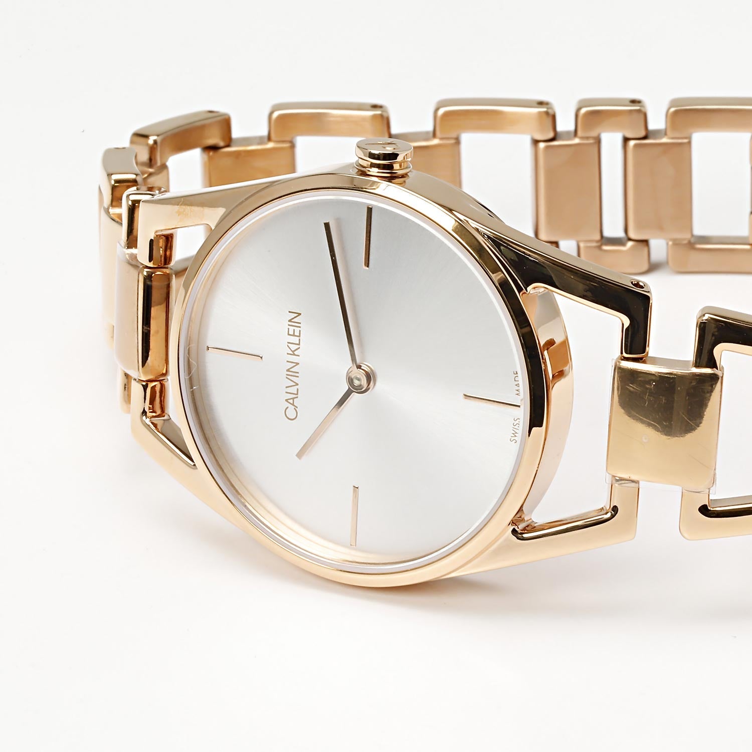 Shop Authentic Calvin Klein Dainty White Dial Rose Gold Steel Strap Watch for Women - K7L23646 - Luxxuri