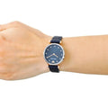Shop Authentic Emporio Armani Gianni T Bar Analog Blue Dial Black Leather Strap Watch For Women - AR1989 - Luxxuri