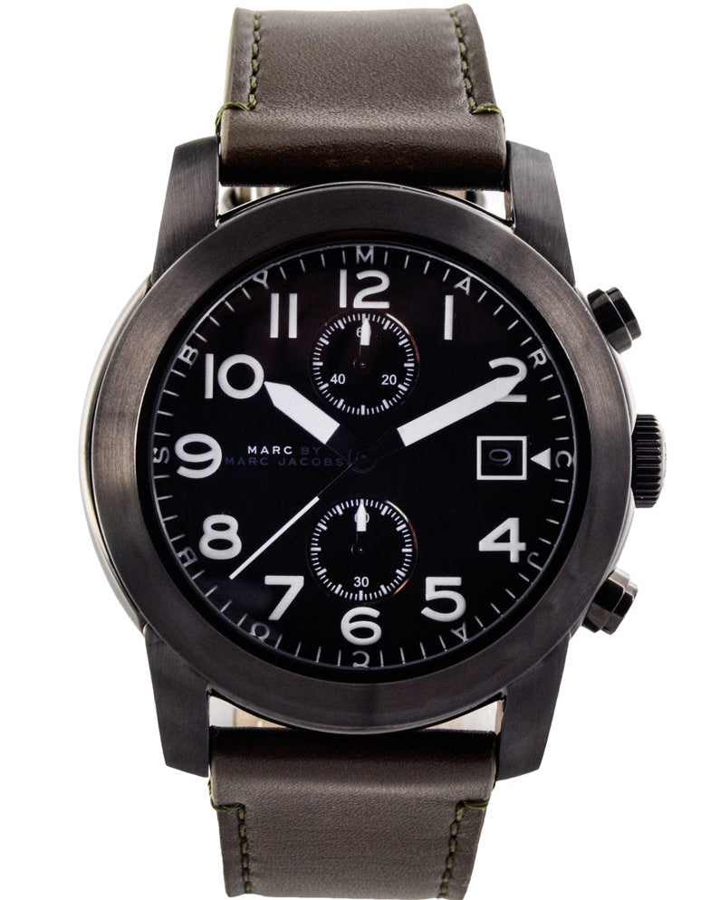 Shop Authentic Marc Jacobs Larry Chronograph Black Dial Grey Leather Strap Watch for Men - MBM5034 - Luxxuri