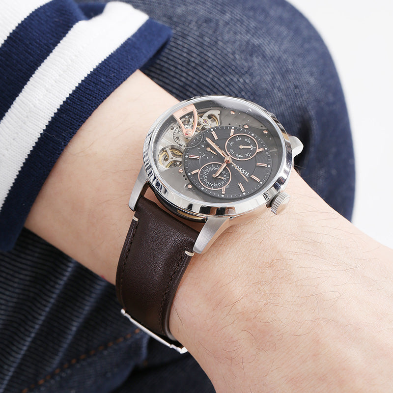 Fossil Townsman Automatic Black Dial Brown Leather Strap Watch for Men - ME1163