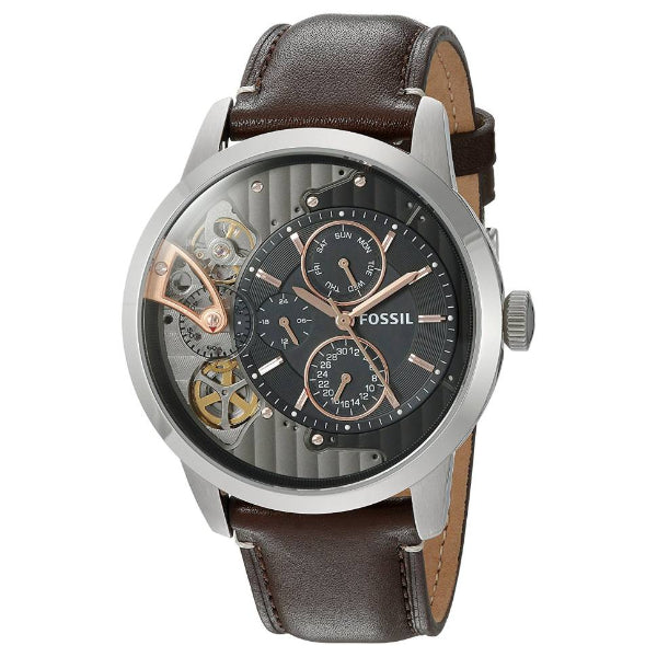 Fossil Townsman Automatic Black Dial Brown Leather Strap Watch for Men - ME1163