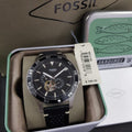 Shop Authentic Fossil Crewmaster Sports Automatic Black Dial Black Leather Strap Watch for Men - ME3148 - Luxxuri