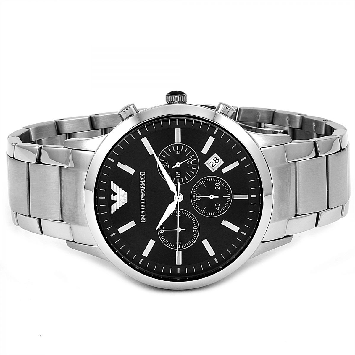 Shop Authentic Emporio Armani Classic Chronograph Black Dial Silver Steel Strap Watch For Men - AR2434 - Luxxuri