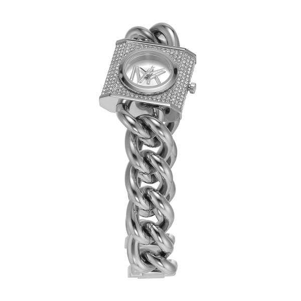 Michael Kors Chain Lock Pave Silver Dial Silver Steel Strap Watch For Women - MK4718