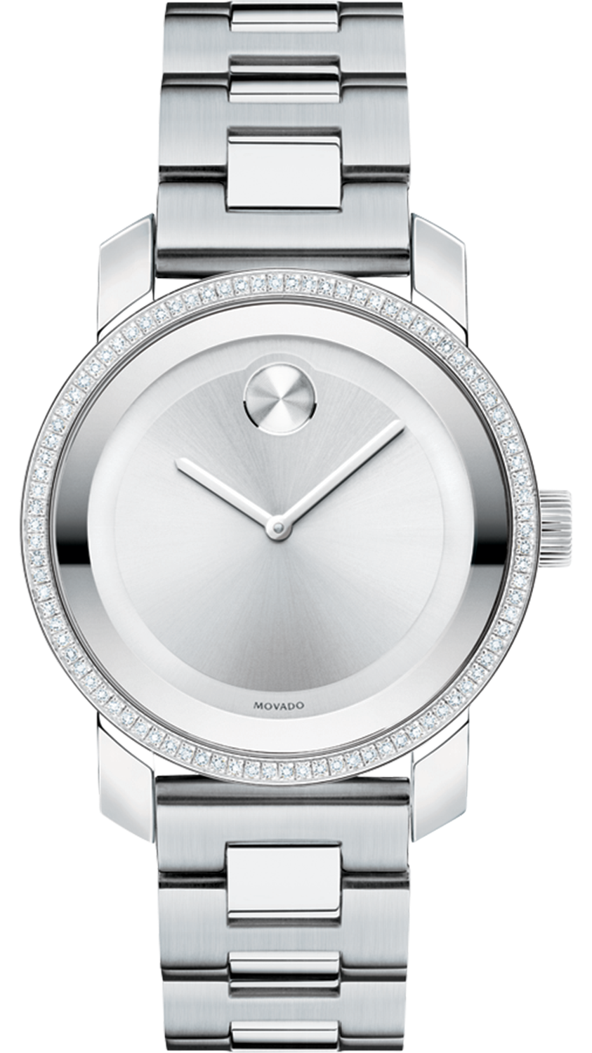 Movado Bold Diamonds Silver Dial Silver Steel Strap Watch for Women - 3600149