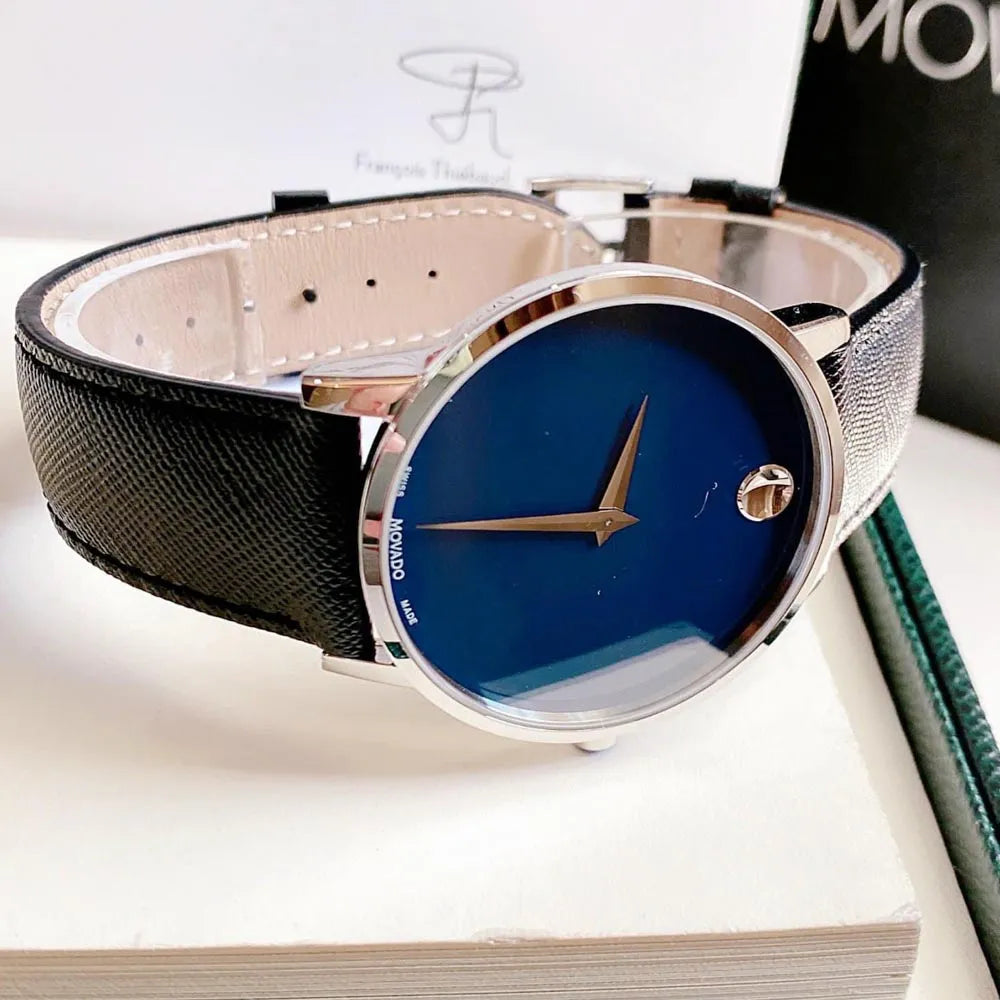 Shop Authentic Movado Museum Classic Blue Dial Black Leather Strap Watch for Men - 0607197 - Luxxuri