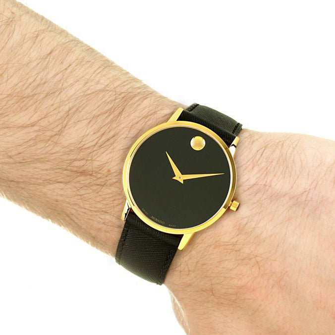 Shop Authentic Movado Museum Classic Quartz Black Dial Black Leather Strap Watch for Men - 0607195 - Luxxuri