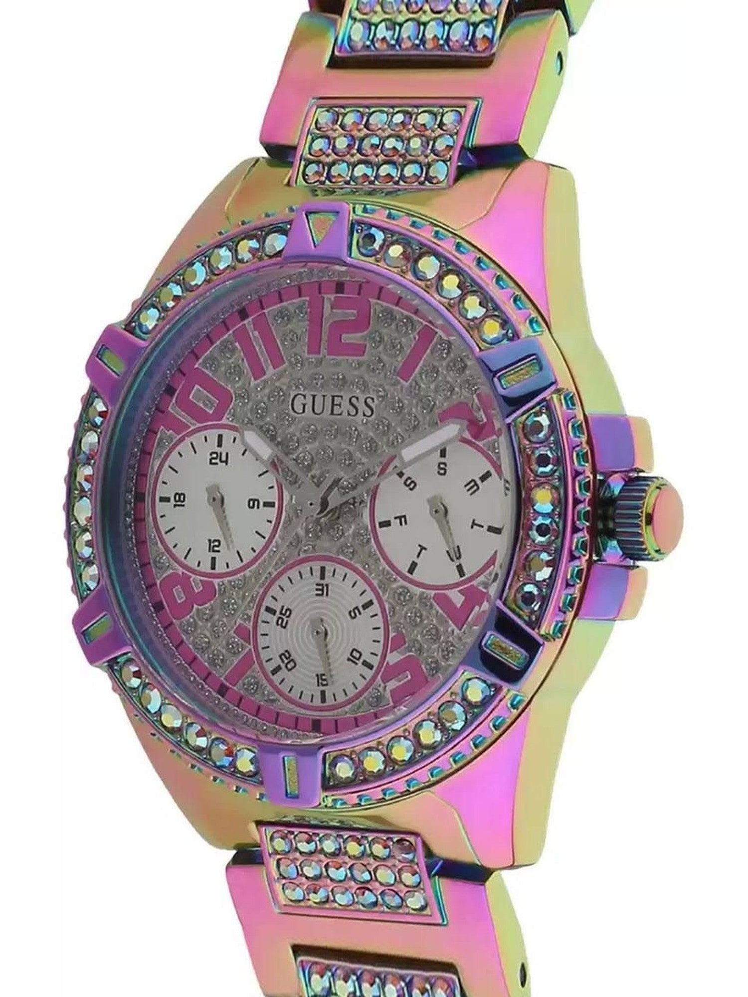 Shop Authentic Guess Lady Frontier Diamonds Silver Dial Multicolor Steel Strap Watch for Women - GW0044L1 - Luxxuri