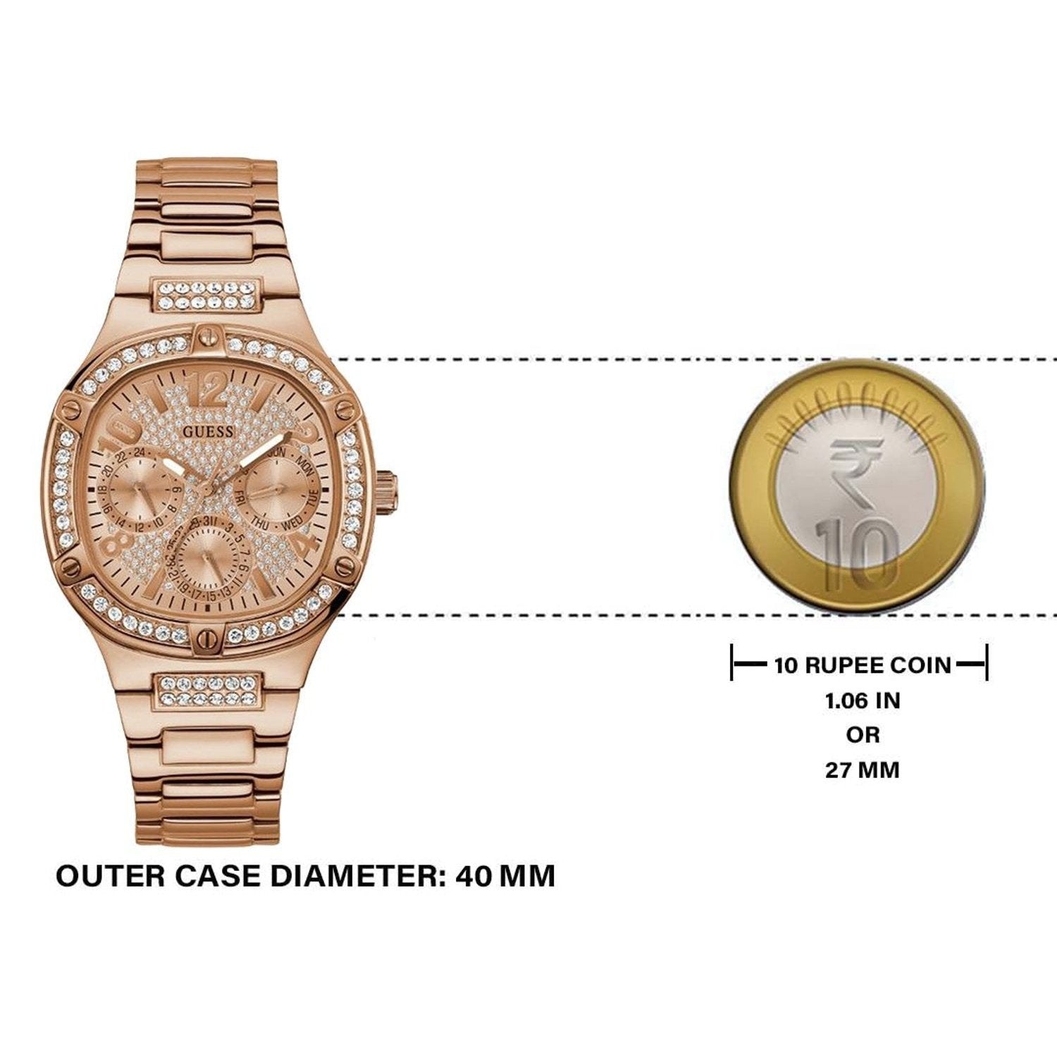 Guess Duchees Quartz Rose Gold Dial Rose Gold Steel Strap Watch For Women - GW0558L3