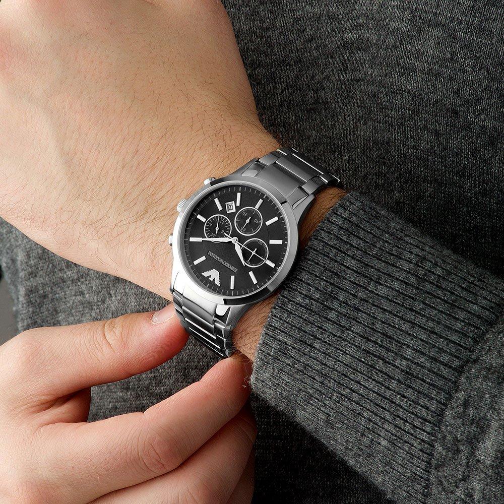 Shop Authentic Emporio Armani Classic Chronograph Black Dial Silver Steel Strap Watch For Men - AR2434 - Luxxuri