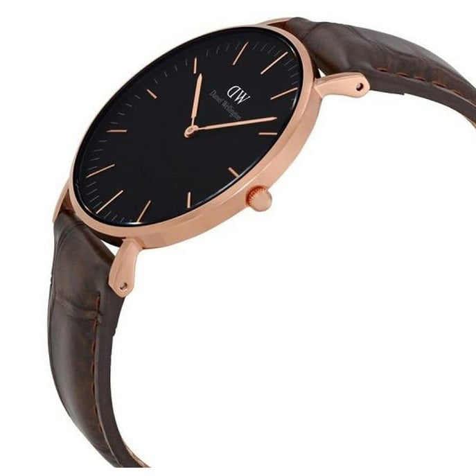 Shop Authentic Daniel Wellington Classic York Black Dial Brown Leather Strap Watch For Women - DW00100140 - Luxxuri
