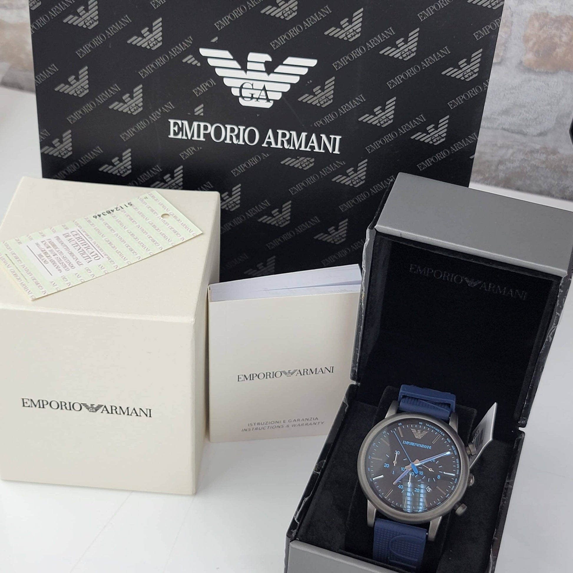 Emporio Armani Luigi Chronograph Black Dial Blue Rubber Strap Watch For Men - AR11023