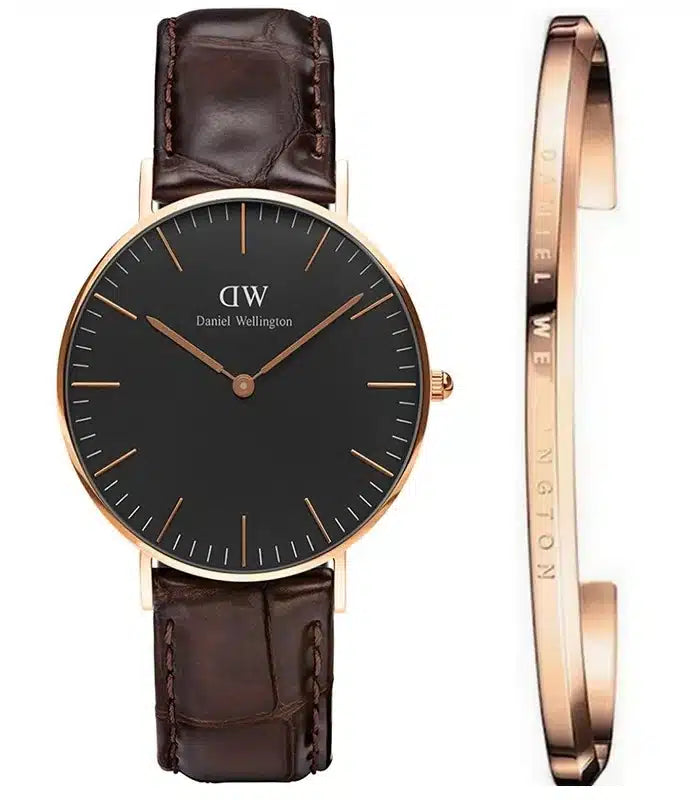 Shop Authentic Daniel Wellington Classic York Black Dial Brown Leather Strap Watch For Women - DW00100140 - Luxxuri