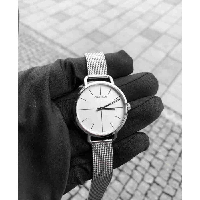 Shop Authentic Calvin Klein Even White Dial Silver Mesh Bracelet Watch for Women - K7B23126 - Luxxuri