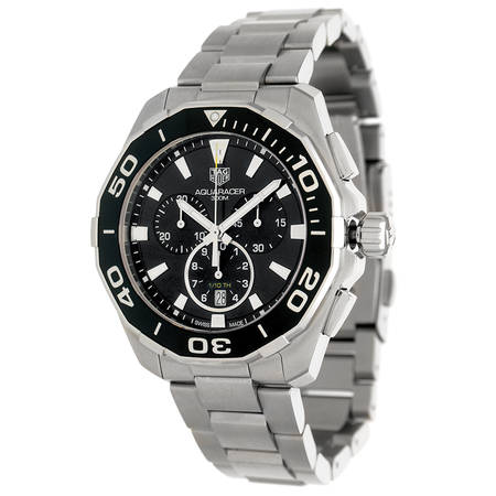 Shop Authentic Tag Heuer Aquaracer Quartz Chronograph Black Dial Silver Steel Strap Watch for Men - CAY111A.BA0927 - Luxxuri
