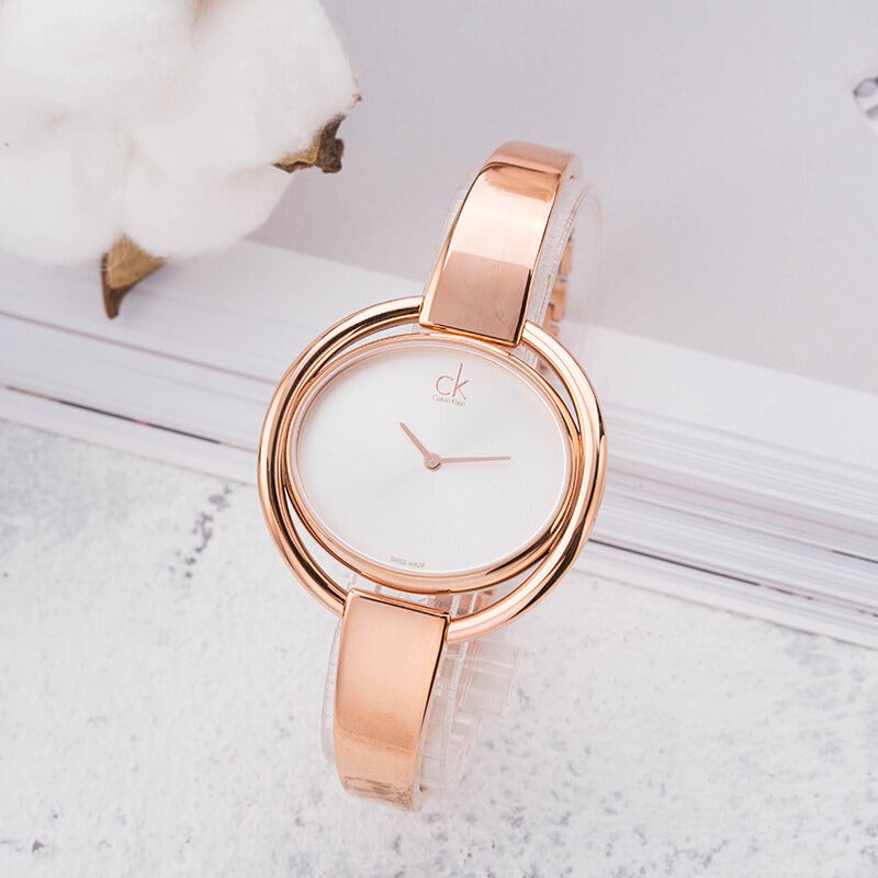 Shop Authentic Calvin Klein Impetuos Silver Dial Rose Gold Steel Strap Watch for Women - K4F2N616 - Luxxuri