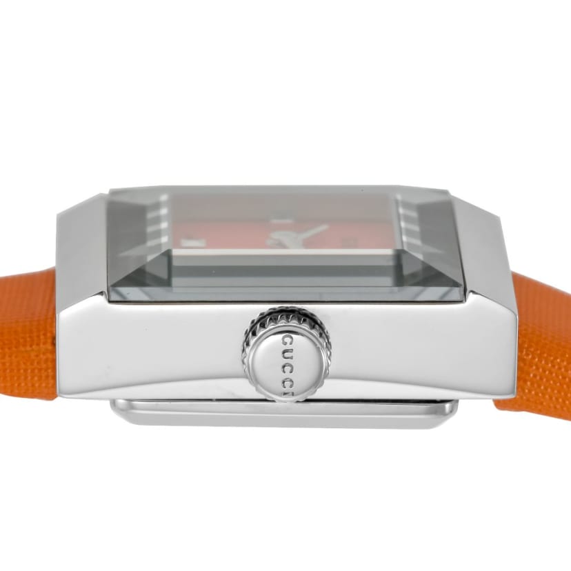 Shop Authentic Gucci G-Frame Square Mother of Pearl Orange Dial Orange Leather Strap Watch For Women - YA128532 - Luxxuri