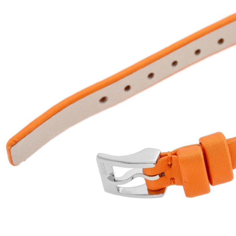 Shop Authentic Gucci G-Frame Square Mother of Pearl Orange Dial Orange Leather Strap Watch For Women - YA128532 - Luxxuri