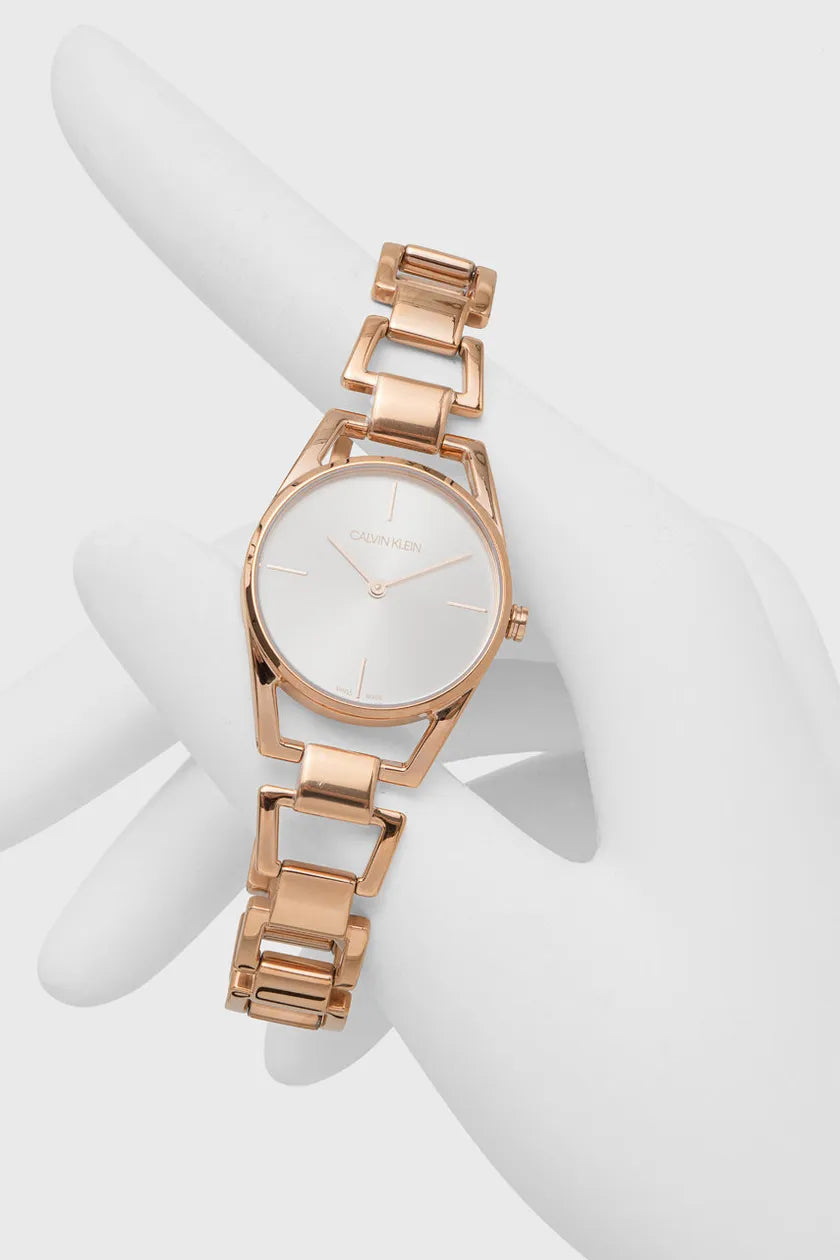 Shop Authentic Calvin Klein Dainty White Dial Rose Gold Steel Strap Watch for Women - K7L23646 - Luxxuri