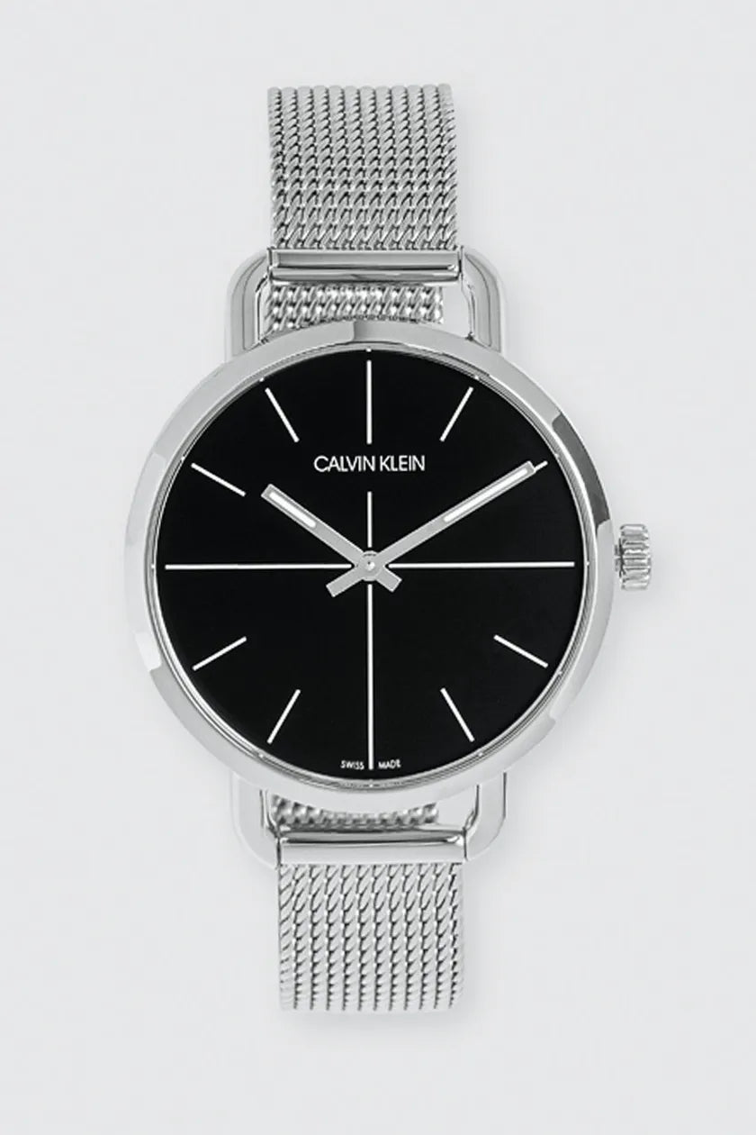 Shop Authentic Calvin Klein Even Black Dial Silver Mesh Bracelet Watch for Women - K7B23121 - Luxxuri