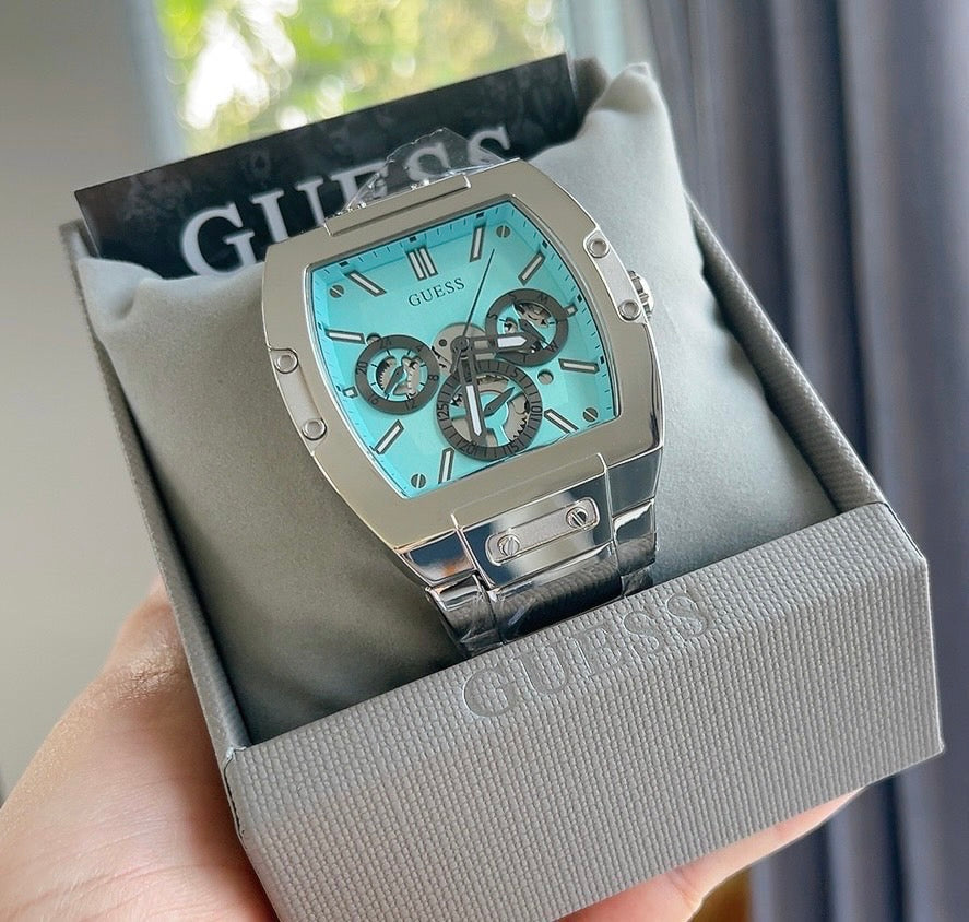 Shop Authentic Guess Phoenix Multi Function Aqua Blue Dial Silver Steel Strap Watch for Men - GW0456G4 - Luxxuri