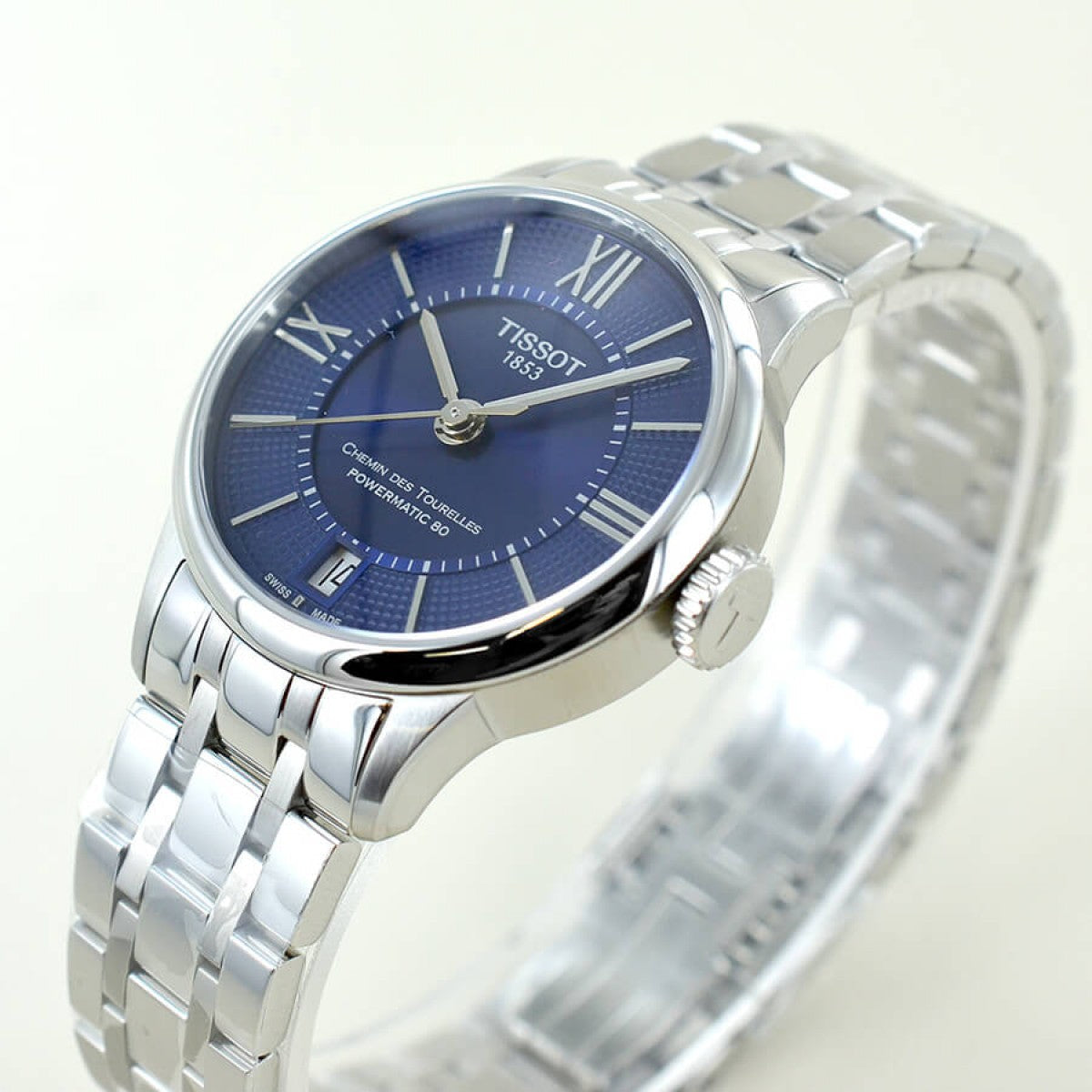 Tissot Chemin Des Tourelles Powermatic 80 Lady Blue Dial Silver Steel Strap Watch For Women - T099.207.11.048.00