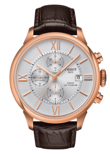Shop Authentic Tissot Des Tourelles Chronograph Silver Dial Brown Leather Strap Watch For Men - T099.427.36.038.00 - Luxxuri
