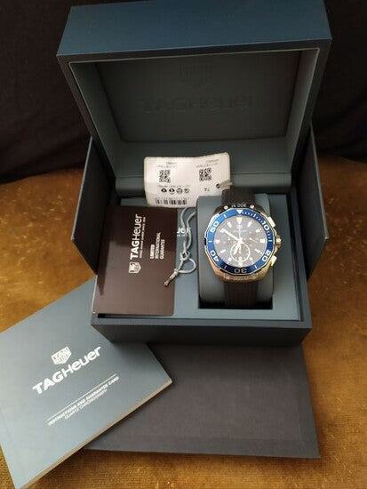 Tag Heuer Aquaracer Chronograph Blue Dial Black Rubber Strap Watch for Men - CAY111B.FT6041