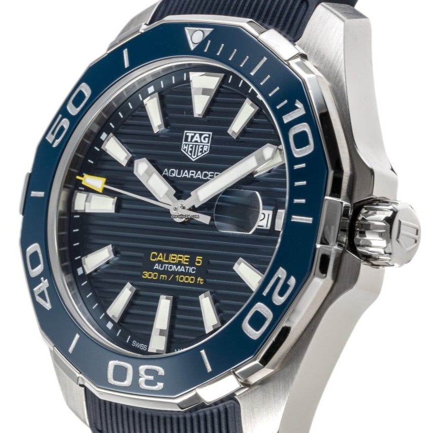 Shop Authentic Tag Heuer Aquaracer Calibre 5 Automatic Blue Dial Blue Rubber Strap Watch for Men - WAY201B.FT6150 - Luxxuri